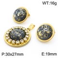 Vintage golden jewelry set with heart resin pendant and earrings featuring white spots - Rhinestone Gold Foil Spotted Set (KS201191-GG)