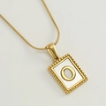 18K gold plated snake chain necklace featuring a rectangular white shell letter O pendant - O (With Chain)