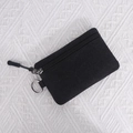 Mini black canvas coin purse with zipper closure and metal keychain ring for women - Black