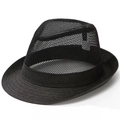 Ανδρικό αναπνεύσιμο καπέλο fedora από μαύρο πλέγμα με γυριστό γείσο και ηλιοπροστασία - Μαύρο