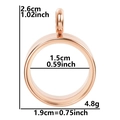 Rose gold stainless steel floating locket pendant dimensions 2.6cm with 1.9cm outer ring - Inner Diameter 15mm - Cavity Thickness 3.5mm / Rose Gold