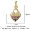 Gold heart pendant with colorful zircon stones for DIY jewelry making 14.6x9.2mm - Multicolor Zirconia Style 15 / Gold