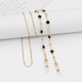 Fashionable golden glasses chain featuring black beads and sparkling crystals with silicone loops - 70cm / Black