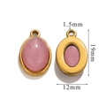 Oval gold stainless steel charm with pink stone inlay for DIY jewelry making 19x12mm - Large-Pink