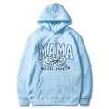 Light blue Mama Est 2025 hoodie with black lettering and a cute bow design - Light Blue Zircon