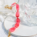 Pink natural stone pendant necklace with gold stainless steel chain in trendy INS style - Stainless Steel Marble Pattern Necklace / Pink