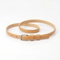 Slim khaki leather belt for women featuring a minimalist silver alloy buckle closure - Khaki