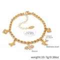Goldenes Bambusketten-Armband mit Zirkon-Bienen-, Schmetterlings- und Vogel-Anhängern aus Stahl - Gold DIY Charm-Fußkettchen (Schmetterling/Biene/Vogel/Herz)