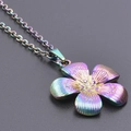 Rainbow plated titanium steel flower pendant necklace with high-gloss colorful finish - Rainbow Color Necklace