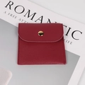 Wine red leather jewelry pouch with golden metal snap button on white background - Leather Style (Wine Red) / 8x8cm