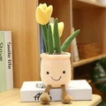 Cute yellow tulip plush plant in a smiling beige pot with dangling brown legs - Yellow Tulip