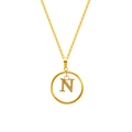 Minimalist gold titanium necklace featuring a dainty round zircon pavé letter N pendant - Letter N (S-N051-N)