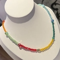 Colorful baroque beaded choker featuring vibrant faceted crystal glass beads for women - Colorful Square Bead Necklace (48#)
