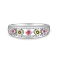 Anello vintage in argento sterling S925 con zirconi colorati a forma di rombo - US 6 / Platino