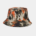 Detailed view of reinforced stitching on the brim of this camouflage canvas bucket hat - Bright Orange Green Black Camouflage (Color 10)