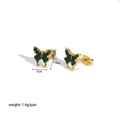 Boucles d'oreilles papillon dorées avec zircons verts brillants pour femme - Yye023021-g