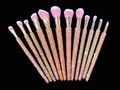 Luxury 12pcs bling crystal makeup brush set with gradient bristles and rhinestone handles - 12pcs Set / Pink with Red AB Resin Rhinestones
