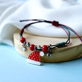 Adjustable red and green braided Christmas bracelet with Santa hat charm and jingle bell - Christmas Hat