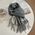 Solid double-sided grey and beige pashmina scarf with elegant tassels and soft texture - 200cm / Marl Grey