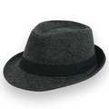 Dettaglio della trama a spina di pesce e nastro nero su un cappello fedora grigio - Taglia Unica 58cm Circonferenza / Spina di Pesce Caffè Scuro