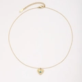 18K gold plated heart necklace with vintage sunburst pattern and blue stone inlay - Gx01501d