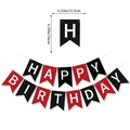 Detalle de banderines de cumpleaños 25 aniversario negro y rojo con medidas exactas - Pancarta de Feliz Cumpleaños / Negro Rojo