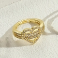 Anillo de corazón ajustable bañado en oro de 14K con circonitas y diseño geométrico chic - Corazón Chapado en Oro de 14K (JZ0211)