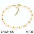 Bracciale elegante placcato oro 18 carati con perle bianche da 4mm e perle in metallo, 180mm - Bracciale con Perle Oro (KB203716-Z)