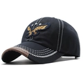Detail of embroidered golden eagle and stars on navy blue cotton baseball cap with stitching - Circumference 56-60cm / Navy Blue