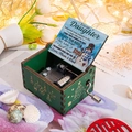 Green wooden hand-crank music box with colorful snowman pattern and holiday message - Christmas 12/Green/To My Daughter Snowman Illustration