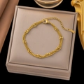 Elegant 18K gold plated titanium multi-layer beaded heart bracelet for women fashion - Gold Triple Layer Bead Chain Bracelet
