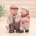 Elderly couple walking with dog resin figurine gift, 12.5x5x13.5cm tabletop ornament - Old Couple Figurine / 1041-10 Walking with Flowers Style