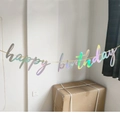 Iridescent laser happy birthday letter banner with gold string for party decoration - Lowercase Joined Silver