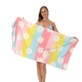 Microfiber beach towel with colorful stripes and white daisy prints for vacations - 80*160cm / Stripes Daisies
