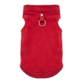 Detail of red fleece dog vest featuring strong metal D-ring and rivet straps - S / Red