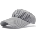 Grey honeycomb knit empty top sun visor hat with ribbed brim and breathable holes - Gray