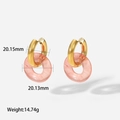 18K gold plated titanium hoop earrings with translucent pink stone charms and measurements - Natural Stone Pink
