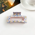 Pink floral hair claw clip with vintage pattern for elegant French style hairstyles - Pink Base Blue Floral