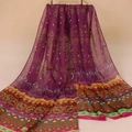 Lightweight purple chiffon scarf featuring bohemian floral prints and ethnic patterns - Purplish Red (Bohemian Ethnic)
