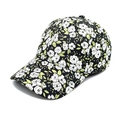 Detailansicht der Blumen-Baseballkappe mit weißen Rosen auf schwarzem Stoff und Ziernähten - M (56-58cm) / Weiße Rose mit Grünen Blättern Blumenmuster (3#)