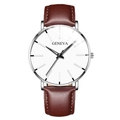 Reloj de cuarzo Geneva con esfera blanca y correa de cuero marrón en caja plateada - Caja Plateada Esfera Blanca Correa Cuero Marrón