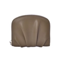 Olive green semi-circle coin purse with pleated texture and silver metal zipper closure - Khaki