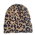 Détail du bonnet en tricot imprimé léopard avec bord replié et tissu thermique doux - Imprimé Léopard - Kaki
