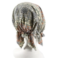 Bohemian floral turban hat with vintage beige and orange print and adjustable back ties - Khaki Floral