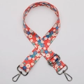 Adjustable floral print wide bag strap with red base and durable metal hooks - No. 651 Red Floral Gunmetal Hook