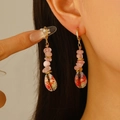 Pendientes de estrella de mar dorados con piedras rosas y colgantes de conchas - Cuarzo Fresa Concha Estampada (K-321)