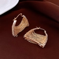 Vintage style 18K gold-plated earrings with pavé zircons and layered chain tassels - 68# Ear Buckle - Gold - Triangle - Pavé Tassel Chain