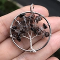 Handheld silver wire-wrapped tree of life pendant with dark smoky quartz stones - Smoky Quartz