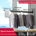 Black folding wall-mounted laundry drying rack with 10 windproof hooks and 180-degree rotation - Windproof Black (2-Fold/10 Holes)
