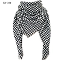 Plaid cashmere-like triangle scarf with black and white houndstooth pattern and fringe - Black and White Houndstooth